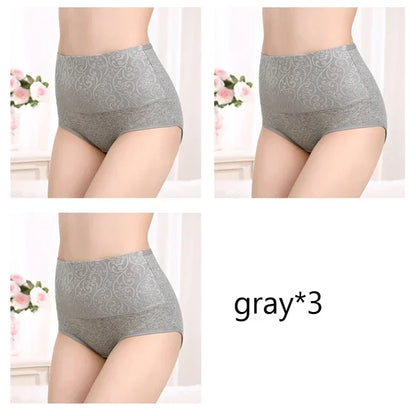 Plus Size Women's Cotton Underwear High Waisted Tummy Control Panties Full Coverage Briefs Jacquard Ladies Panty 3 Pack