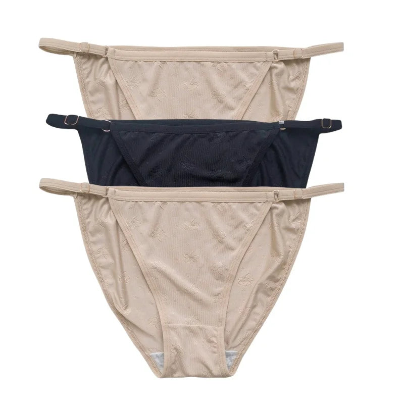 3Pcs/Set Ice Silk Panties Women Low Rise Briefs Brazilian Panties Solid Color Underwear Female Underpants Sexy Lingerie S-XL