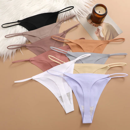 7Pcs/Set Traceless Ice Silk Thongs For Women Sexy Low Waist Elastic Underwear Summer Ultra-thin Female Cozy Breathable G-strings