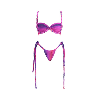 New 3Pcs Crochet Bikini Women Swimsuit Sexy Swimwear Halter Biquini Push Up Swim Suit Strappy Bodysuit Female Bathsuit Beachwear