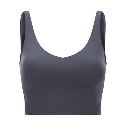 SHINBENE Women's V-neck Slimming Fitness Long-sleeve Padded Short-sleeve Sports Bra Yoga Bra Classic Athletic Tank Top