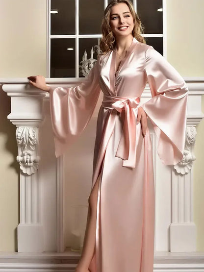 Maxi Bridal Robe Floor Length Wedding Kimono Satin Bachelorette Party Dressing Gown Boudoir Robe Gift for Friend Sexy Long Dress