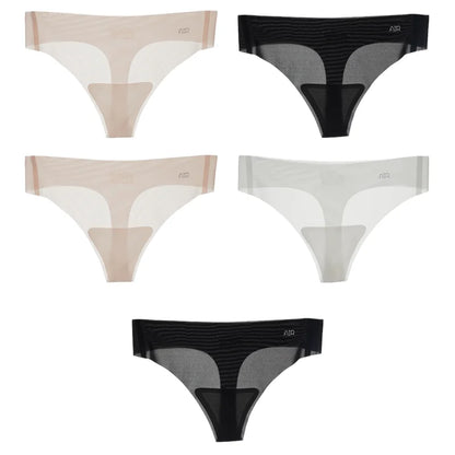 5Pcs Transparent Thong Panties Women Ultra-thin Sense Sexy Female Seamless Low-rise Solid Color T-pants Quick Drying Underwear