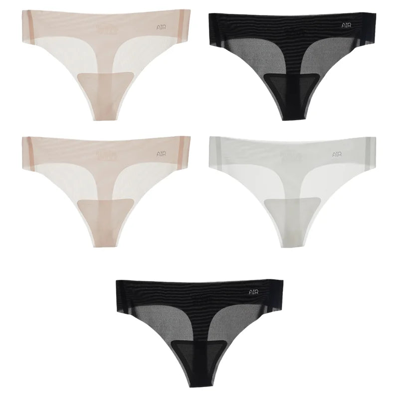 5Pcs Transparent Thong Panties Women Ultra-thin Sense Sexy Female Seamless Low-rise Solid Color T-pants Quick Drying Underwear