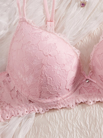 6-Piece Set Women's Bra and Panties Set Sexy Patterned Lace Patchwork No Lining Comfortable Fitting Women's Push up Bra Women's Underwear Set