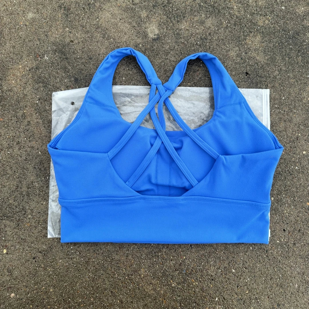Solid Color Butter Cross Back Soft Push Up Gym Yoga Underwear Women Hollow back shoulder strap Fitness Tight sport Bra Top pad