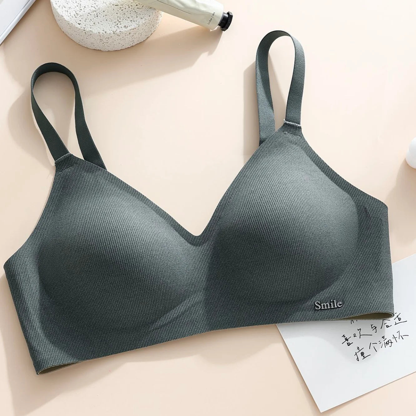 CAITING Beautiful Back Latex Cup Bra One-piece Seamless Bra Women Wireless Push Up Underwear Sexy Deep V Padded Bralette Female