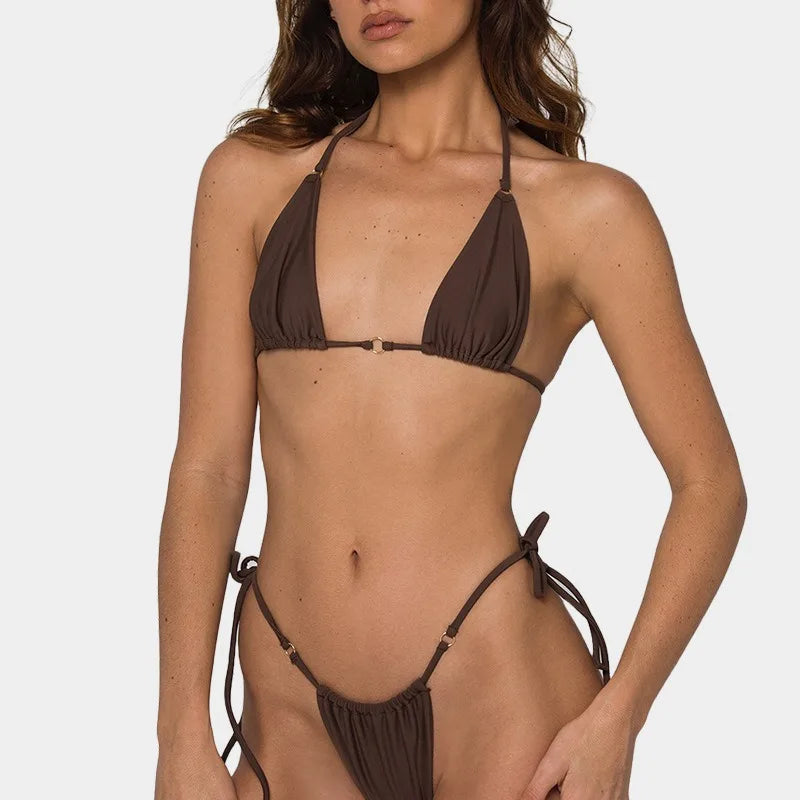 European and American Three-point Neckline Tied Triangle Sexy Bikini Swimsuit Women's Tight Fitting High Waisted Sexy Swimsuit