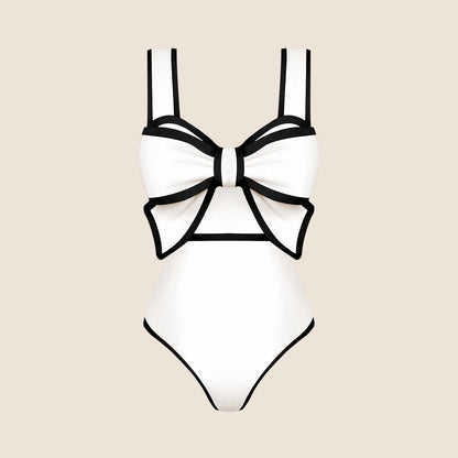 2025 New Bow Tie One Piece Swimsuit For Women Swimwear with Skirt Bathing Suit Monokini Beach Bodysuit Beach Wear