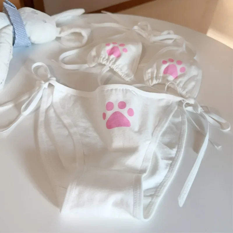 Japan Style Lace Up Lolita Women's Underwear Set Cotton Breathable Kawaii Cat Claw Cute Bra Set Cosplay Cartoon Bra Set Lingerie