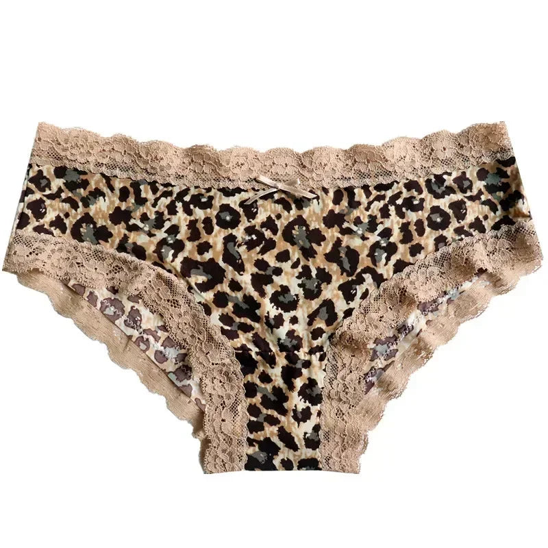 European and American Seamless Silk Skating Silk Printing Ladies Low-waist Leopard-print Panties Women's Lace Women's Briefs