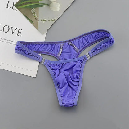 Translucent Buckle Men Thong Nylon and Spandex Sexy U Convex Briefs G-string/Jocks/Tanga/T-back Gay Underwear
