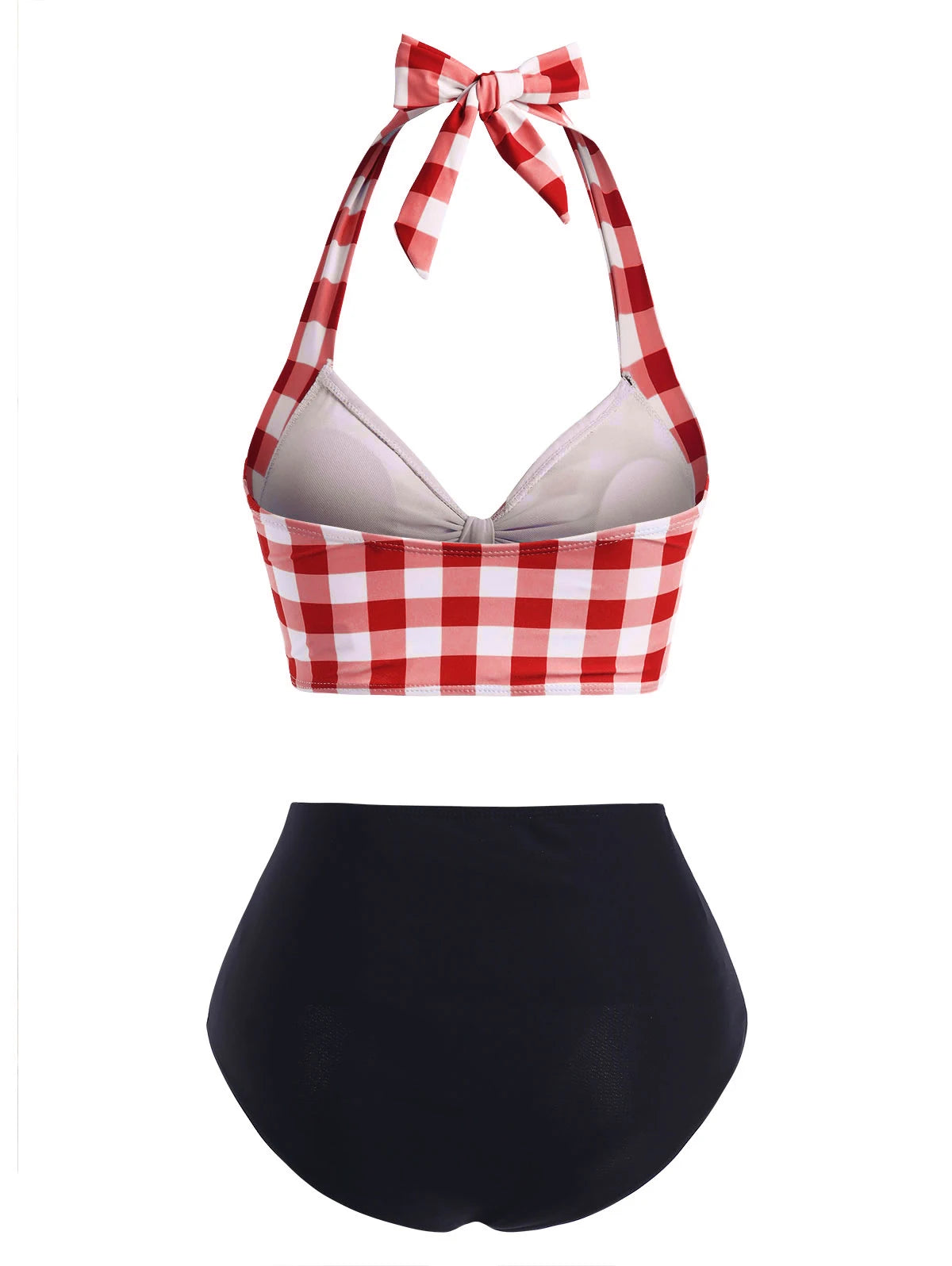 Dressfo Women's Tummy Control Tankini Swimwear Vintage Plaid Print Swimsuit Corset Style Mock Button Summer Beach Bathing Suit