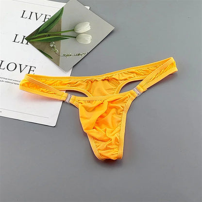 Translucent Buckle Men Thong Nylon and Spandex Sexy U Convex Briefs G-string/Jocks/Tanga/T-back Gay Underwear