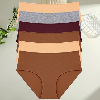 6Pcs/Set Cotton Panties Women High Waist Briefs Seamless Underwear Breathable Underpants Solid Color Panty S-2XL Intimates