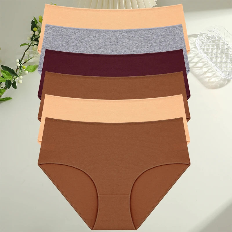 6Pcs/Set Cotton Panties Women High Waist Briefs Seamless Underwear Breathable Underpants Solid Color Panty S-2XL Intimates