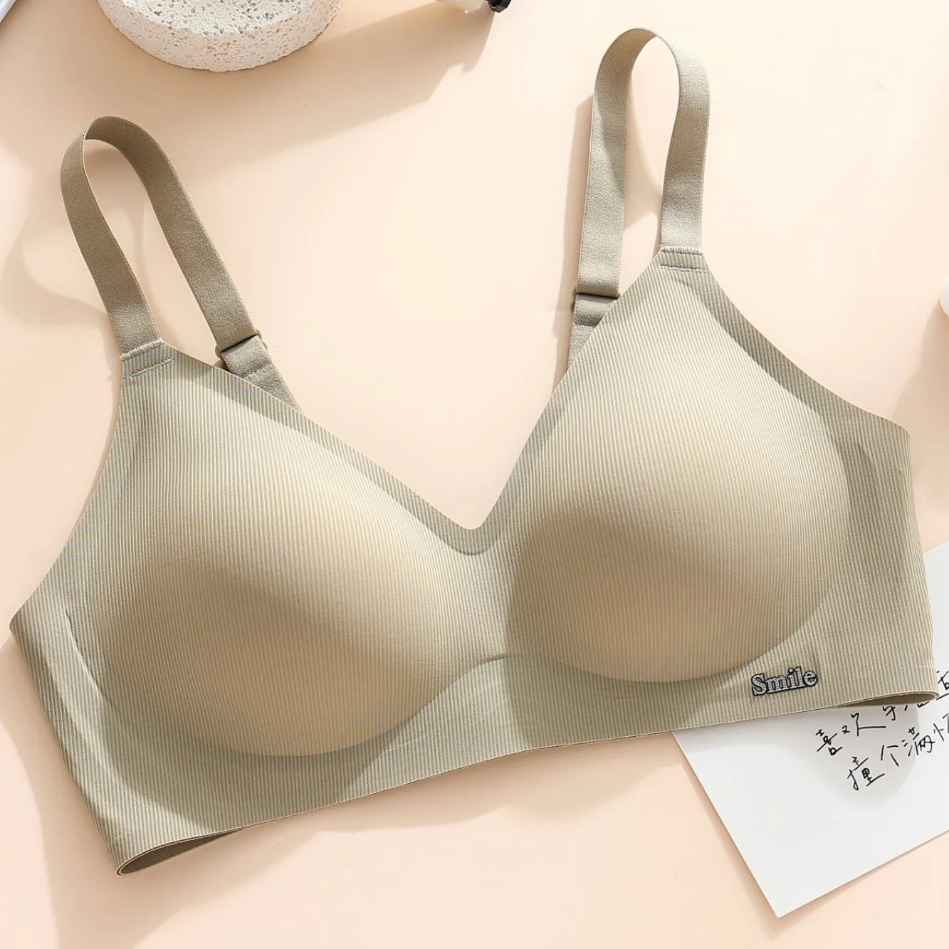 CAITING Beautiful Back Latex Cup Bra One-piece Seamless Bra Women Wireless Push Up Underwear Sexy Deep V Padded Bralette Female