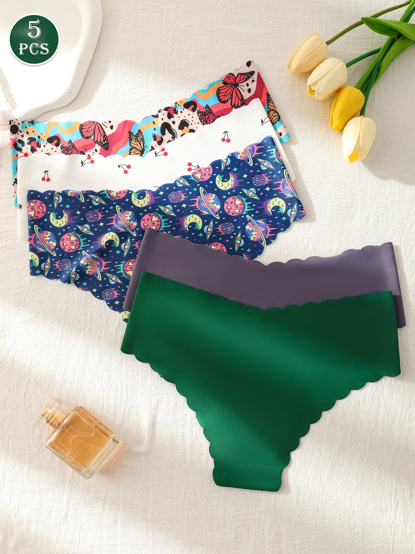 5-Pack Women's Underwear, Solid Color and Printed Mix, Seamless, Bare-Feel, Sexy and Comfortable Bikini Panties