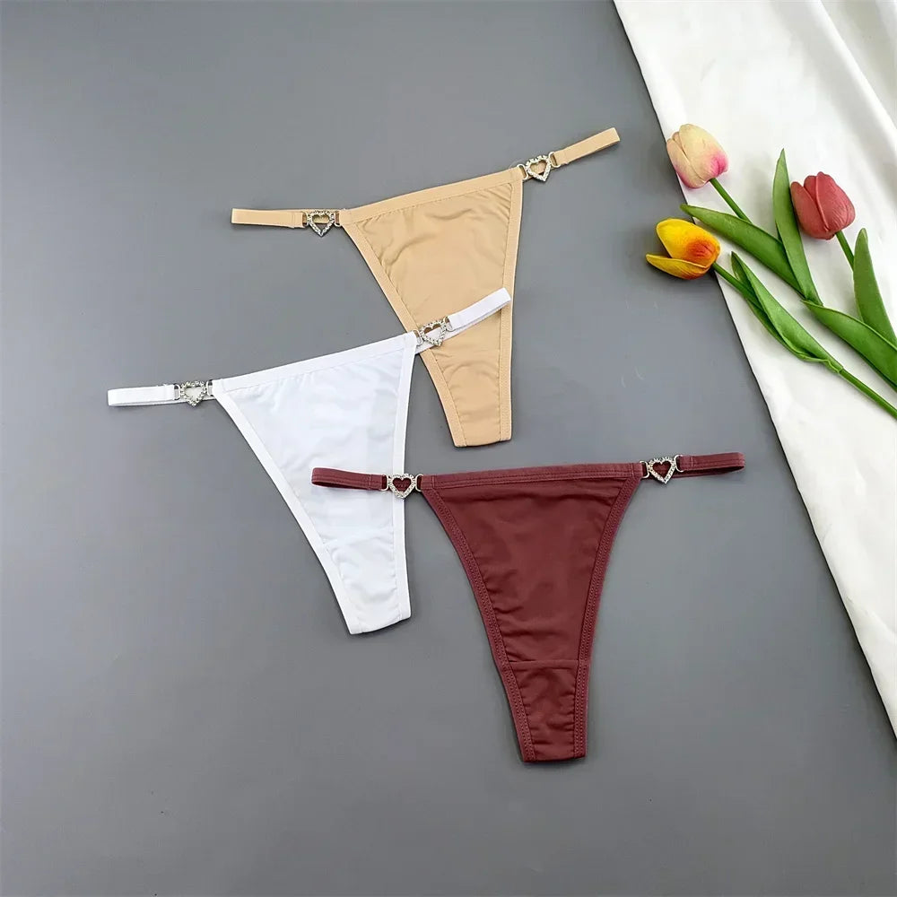 3 Pcs Thin Strap Nylon Thong Women Low Waist Sexy Rhinestone Buckle Underwear Ladies Seamless Ice Silk G-string Panty Plus Size