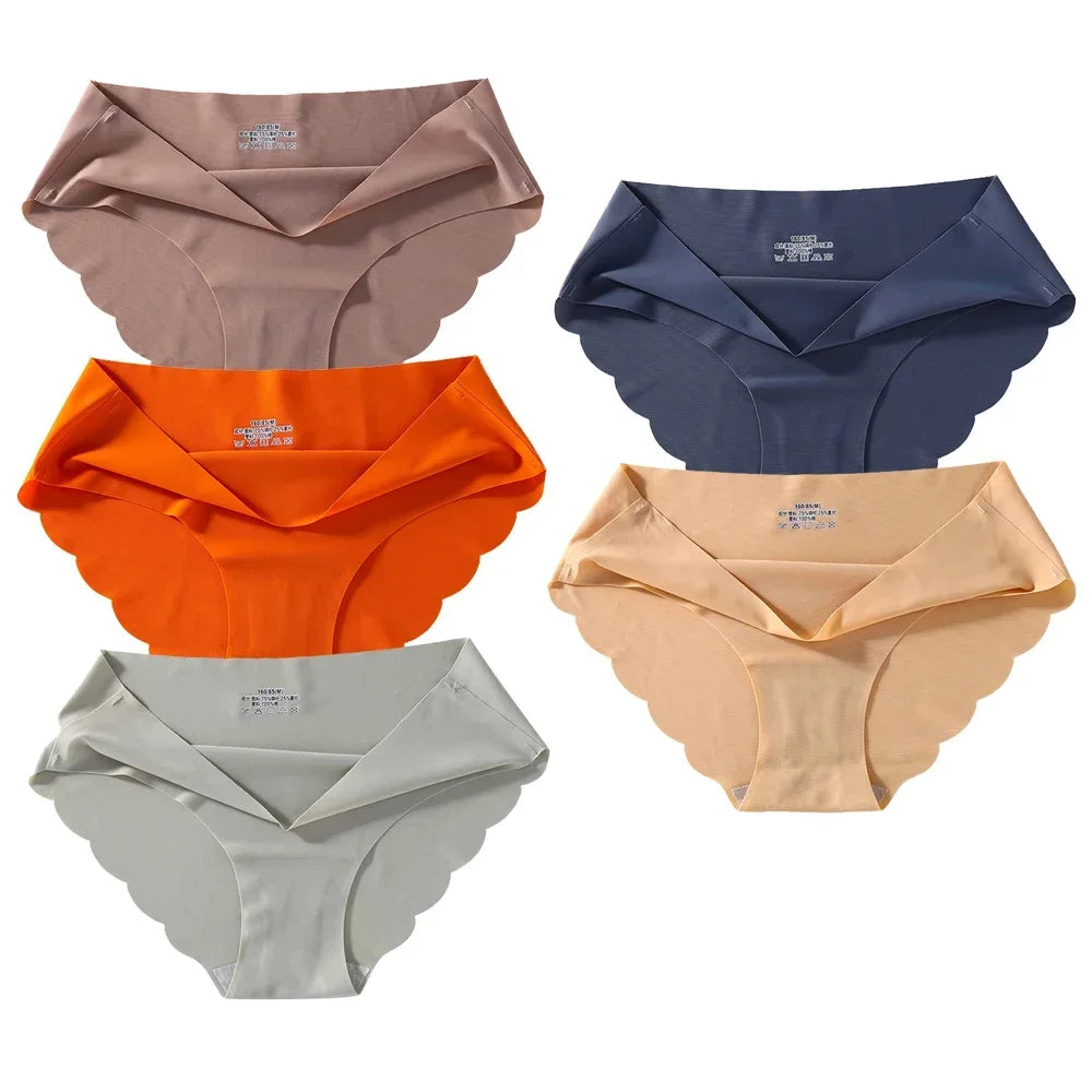Seamless Silk Briefs Sexy Panties For Women Mid Waist Comfortable Girl Silk Panty Female Underpants Woman Lingerie  5 PCS/Set