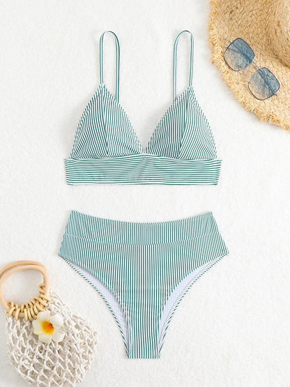 Sexy Striped Ruffle Bikini Swimsuit Women 2026 Two-piece Swimwear High Waisted Bikinis Set Female Bathing Suit Push Up Beachwear