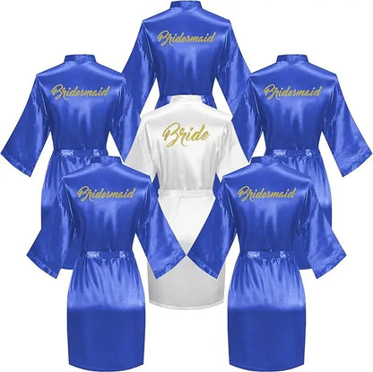 6 Pieces Bridal Shower Bathrobe Set for Bride and Bridesmaid Silky Robe Set Getting Ready Dressing Gown