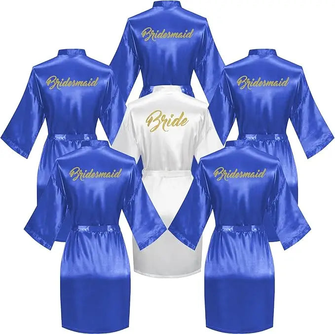 6 Pieces Bridal Shower Bathrobe Set for Bride and Bridesmaid Silky Robe Set Getting Ready Dressing Gown