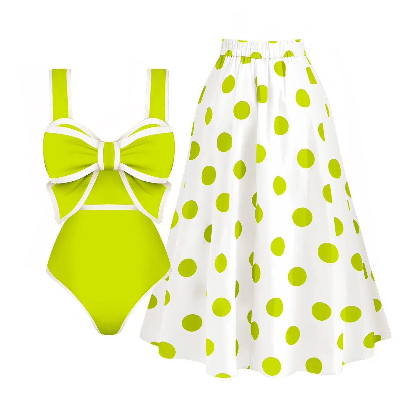 2025 New Bow Tie One Piece Swimsuit For Women Swimwear with Skirt Bathing Suit Monokini Beach Bodysuit Beach Wear