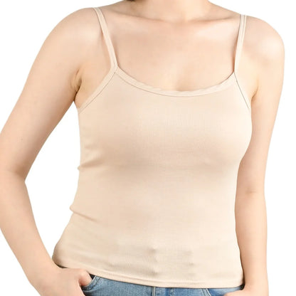 Sexy Summer Sleeveless T-Shirt  Spaghetti Strap Cropped Tank Top with Built-in Bra Fashion Solid Color Sporty Camisole