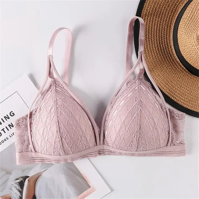 Sexy Lace women underwear Breathable Cotton Breast Pad Bra Without Steel Ring Hollowed Out Brassiere Anti Glare Sports Bralette