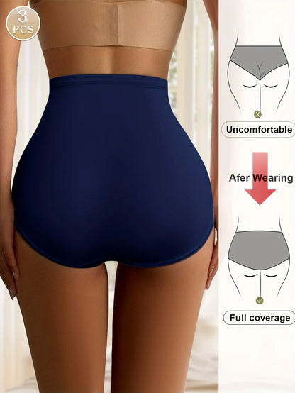 3 Pairs High Waisted Tummy Tuck Ice Silk Women's Panties Triangle Pants Comfortable and Breathable Shape and Hip Lifting