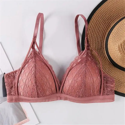 Sexy Lace women underwear Breathable Cotton Breast Pad Bra Without Steel Ring Hollowed Out Brassiere Anti Glare Sports Bralette