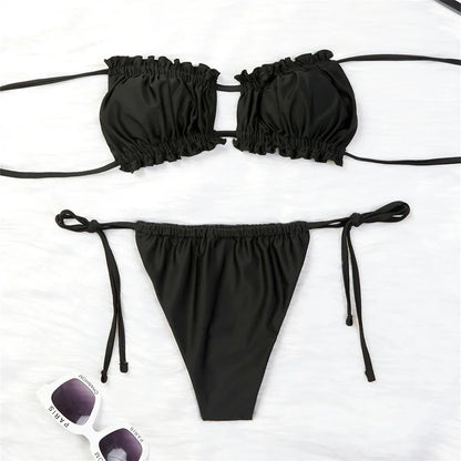 Ruched Bikinis Sexy String Swimsuit Women Extrem Bikini Swimwear Bathing Suit Trend Beach Wear Mayo Tangas Maillot De Bain Femme