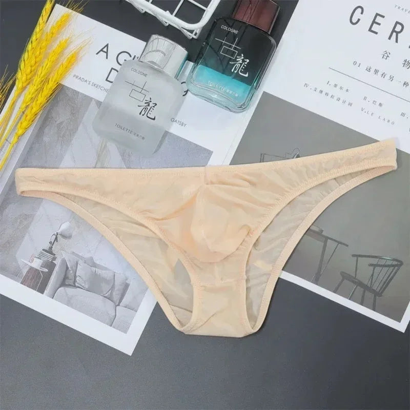 Men's Sexy Breifs Confortable Ice Silk Briefs Ultra-thin Transparent Breathable Underwear Low Waist Underpants Fashion Briefs