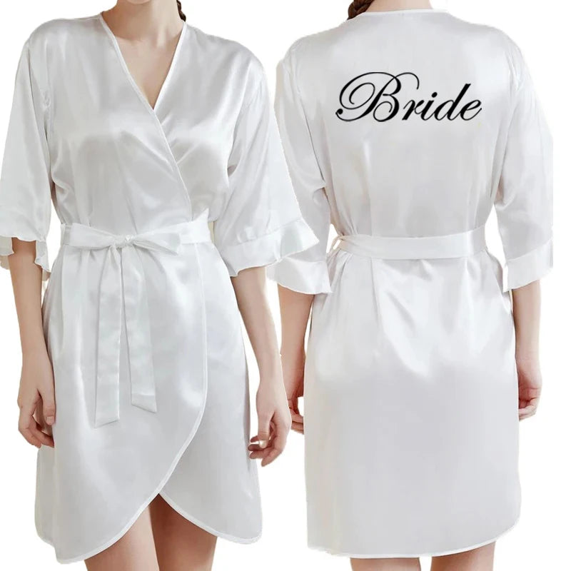 Dark Green Satin Team Bride Bridesmaid Robe Ruffle Wedding Bathrobe Gown Women Dressing Sleepwear Mother Maid of Honor Kimono