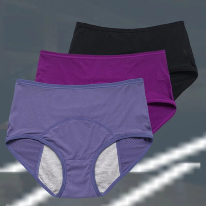 3pcs Women's Physiological Panties L-8XL Leak Proof Menstrual Comfortable Waterproof Plus Size Mid Waist Period Underwear