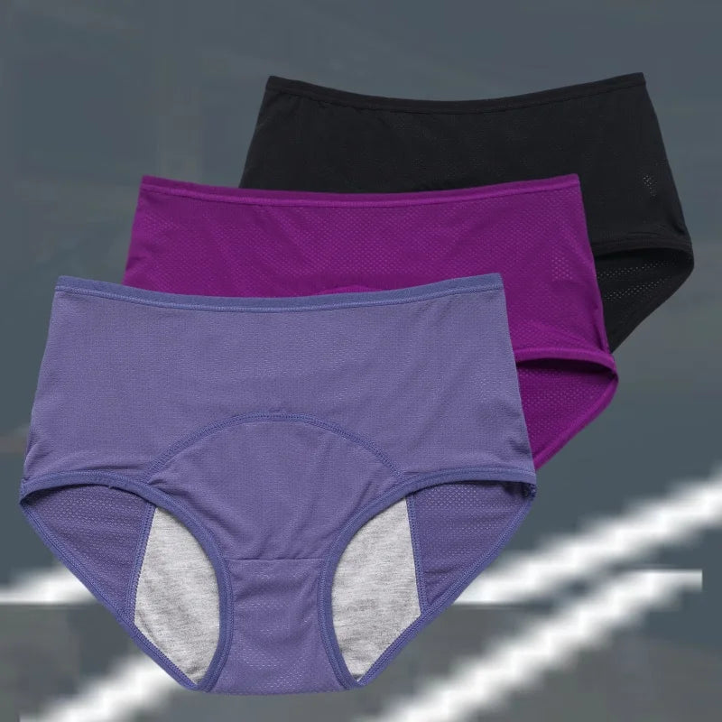 3pcs Women's Physiological Panties L-8XL Leak Proof Menstrual Comfortable Waterproof Plus Size Mid Waist Period Underwear