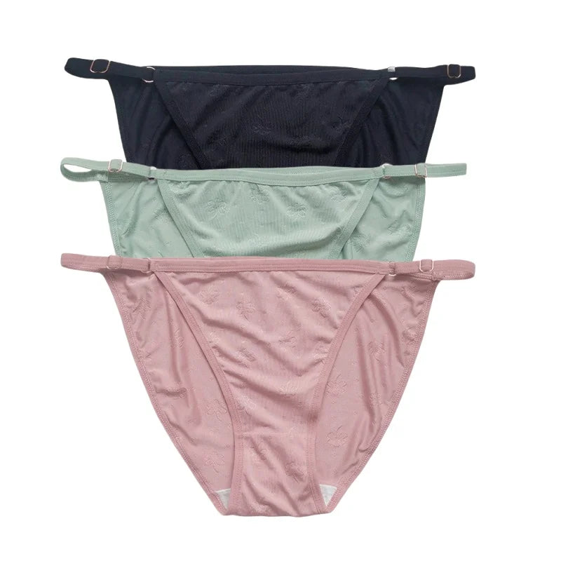 3Pcs/Set Ice Silk Panties Women Low Rise Briefs Brazilian Panties Solid Color Underwear Female Underpants Sexy Lingerie S-XL