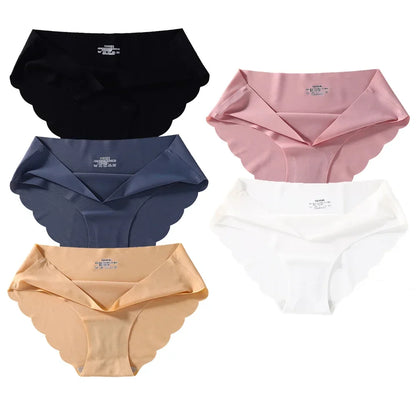 Seamless Silk Briefs Sexy Panties For Women Mid Waist Comfortable Girl Silk Panty Female Underpants Woman Lingerie  5 PCS/Set