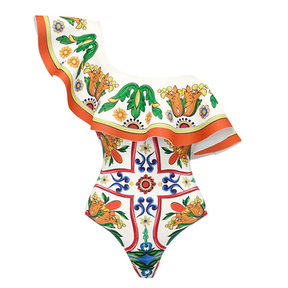 2025 New 2-Piece Shoulder Ruffle Swimsuit With Cover Up Sexy Women Swimwear Push Up Biquini Bathsuit Bodysuit Beachwear Dress