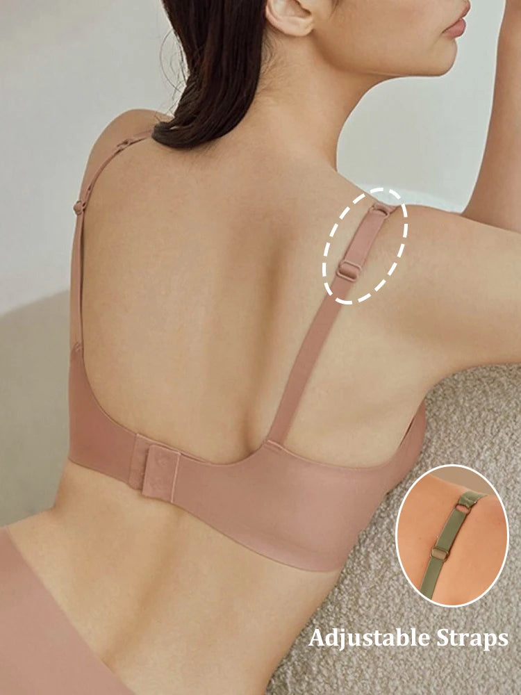 One-piece Seamless Bra Women Wireless Push Up Underwear Sexy Deep V Padded Bralette Female Comfortable Gather Lingerie Sleepwear