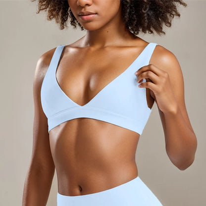 SVEIC Gym Woman Tops Deep V Sports Bra Underwear Sportswear Fitness Breathable Shockproof Training Running Workout Yoga Clothing