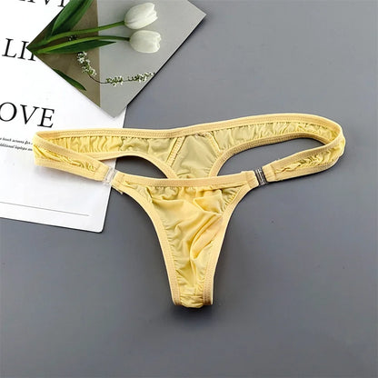 Translucent Buckle Men Thong Nylon and Spandex Sexy U Convex Briefs G-string/Jocks/Tanga/T-back Gay Underwear