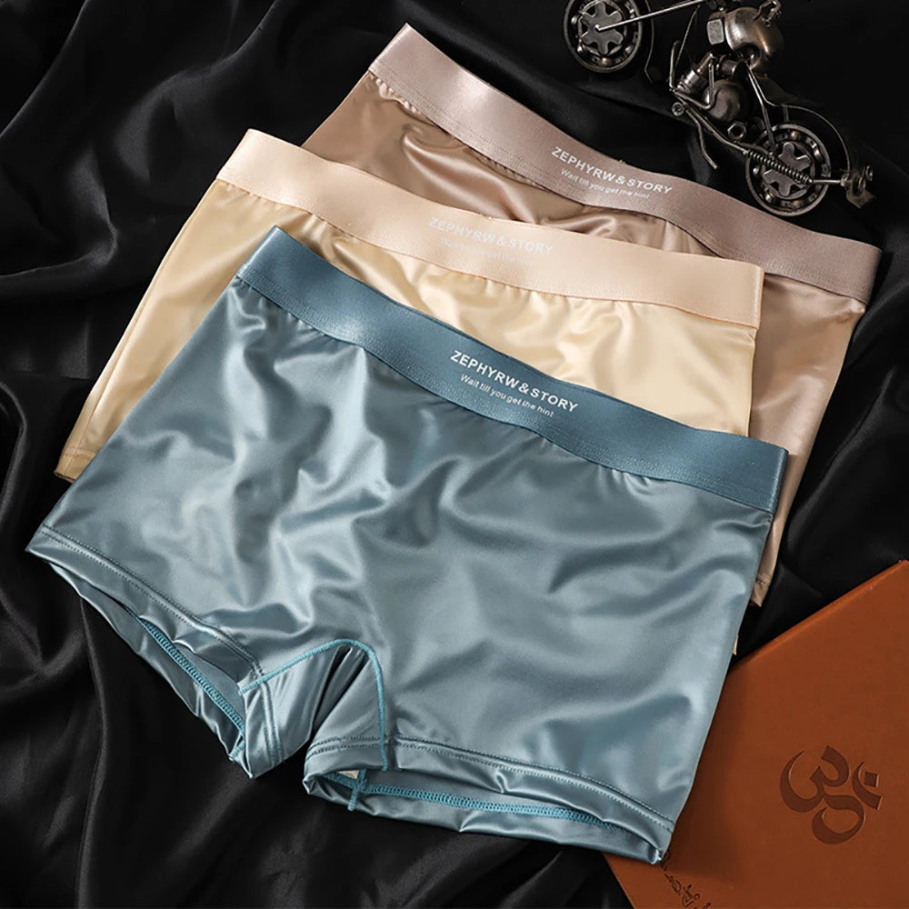 3PCS/Pack Luxury Ice Silk Satin-like Women's Panties 3D Double-layer Breathable Mesh Crotch Underwear Soft Smooth Safety Briefs