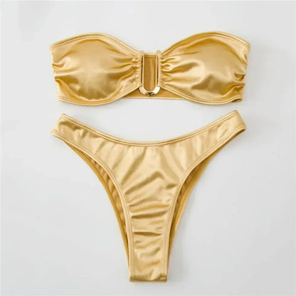 Sexy U Shaped Bandeau Bikinis Sets Mujer Strapless Swimwear Women Gold Swimsuit Bathing Suit Biquinis Brazilian Bikini Swim 2026