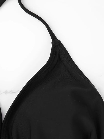 2 Pcs/Set Women's Bikini Split Set Summer Leisure Vacation Style Hanging Neck Bareback Strap Bikini Set Beach Women's Swimsuit