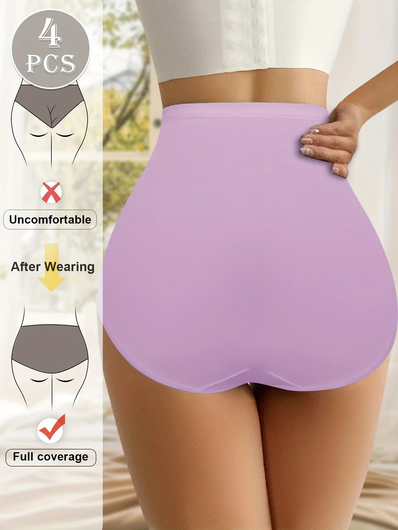 4pcs Multi Color High Waist Fat Women Sexy Panty Underwear Tummy Control Briefs Knickers Women's Panties