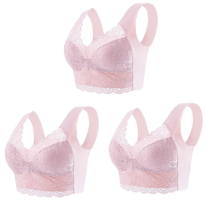 3pcs Ice Silk Seamless Lace Bra Top Support Underwear No Steel Ring Comfortable Large Size Bra Vest Bralette
