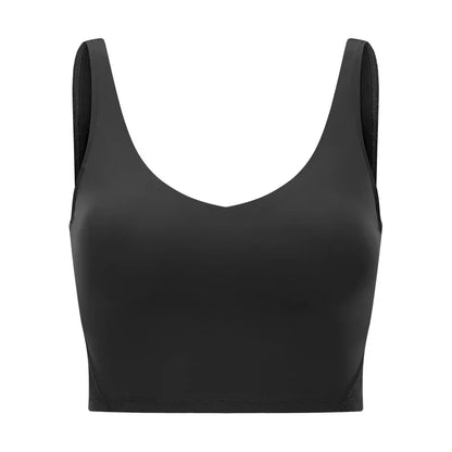 SHINBENE Women's V-neck Slimming Fitness Long-sleeve Padded Short-sleeve Sports Bra Yoga Bra Classic Athletic Tank Top
