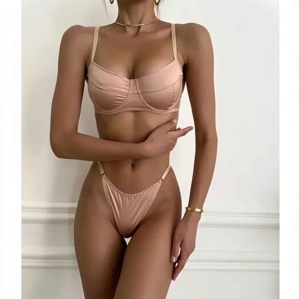Krasapt Sexy Satin Lingerie 2 Pcs Sets Fancy Patchwork Bras And Thongs Underwear Suits Attractive Bilizna Intimate Erotic Set